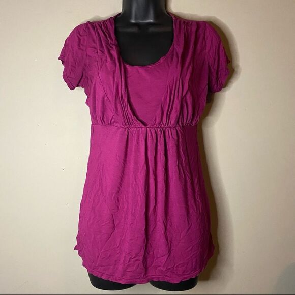Motherhood Nursing Wear Purple Short Sleeve Blouse - Picture 2 of 9